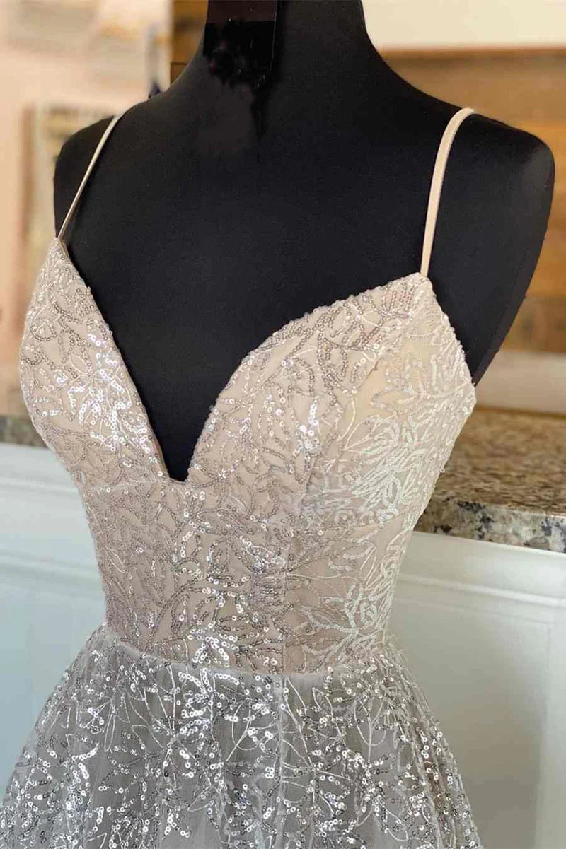A-Linien-Ballkleid mit Pailletten und Spitze