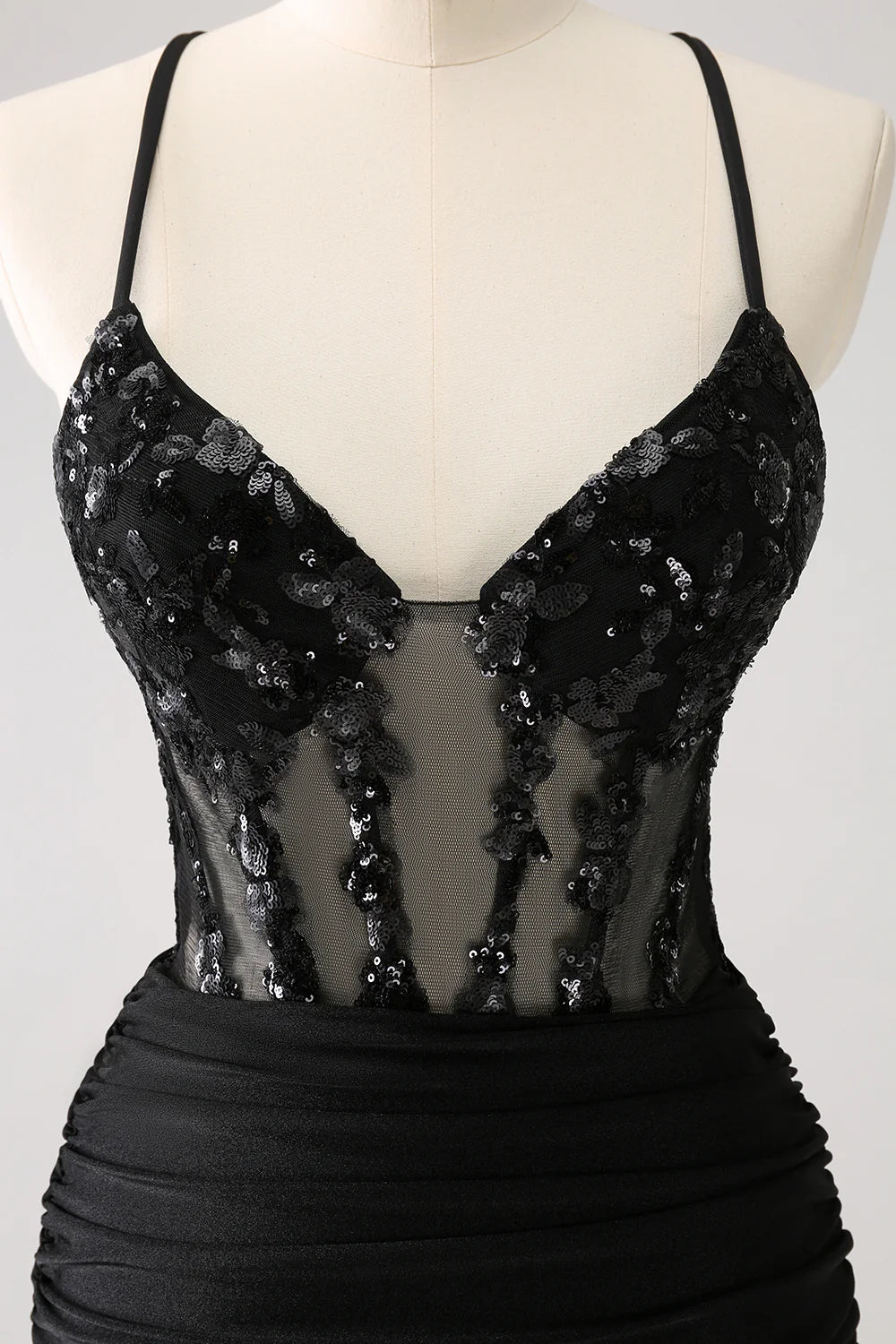 Sparkly Bodycon Spaghetti Corset Short Homecoming Dress with Lace Up Back