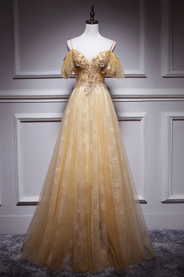 Tulle lace long prom dress
