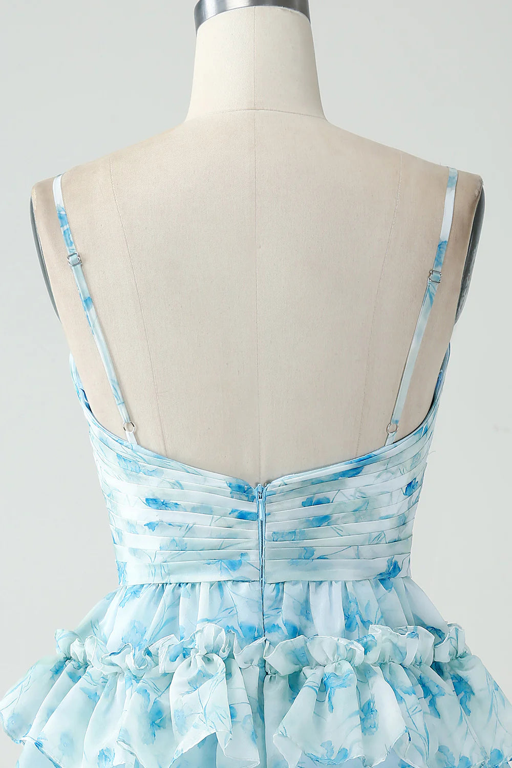 A-Line Spaghetti Straps Tiered Floral Short Homecoming Dress