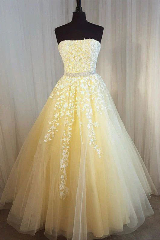 Tulle lace applique long prom dress
