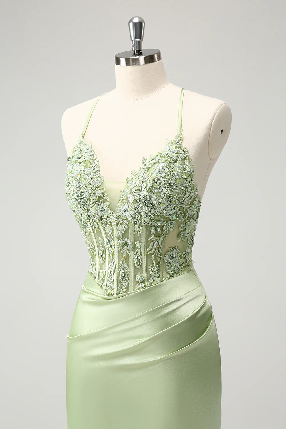 Glitter Spaghetti Straps Beaded Appliques Tight Corset Homecoming Dress