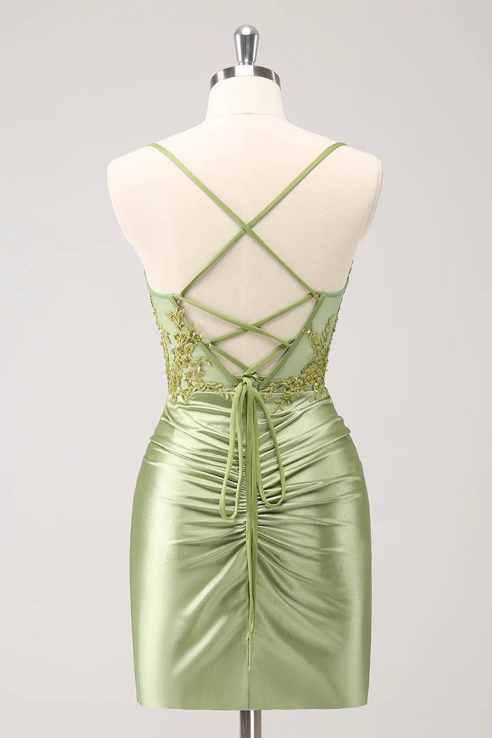Sparkly Lace-Up Back Appliques Pleated Homecoming Dress