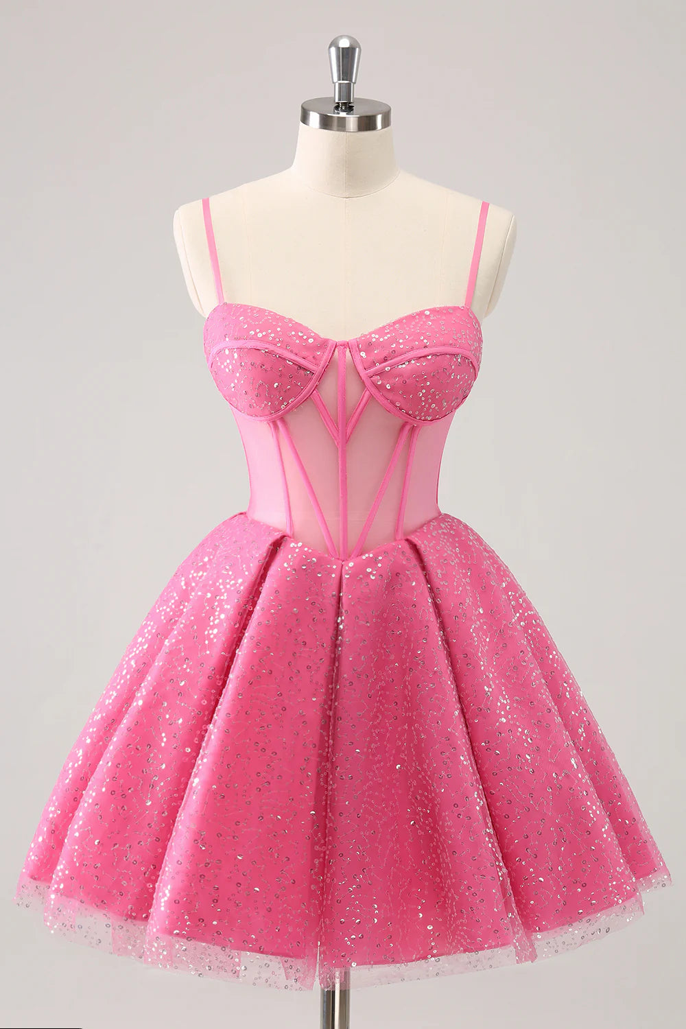 A-Line Spaghetti Straps Corset Cocktail Dress with Sequins