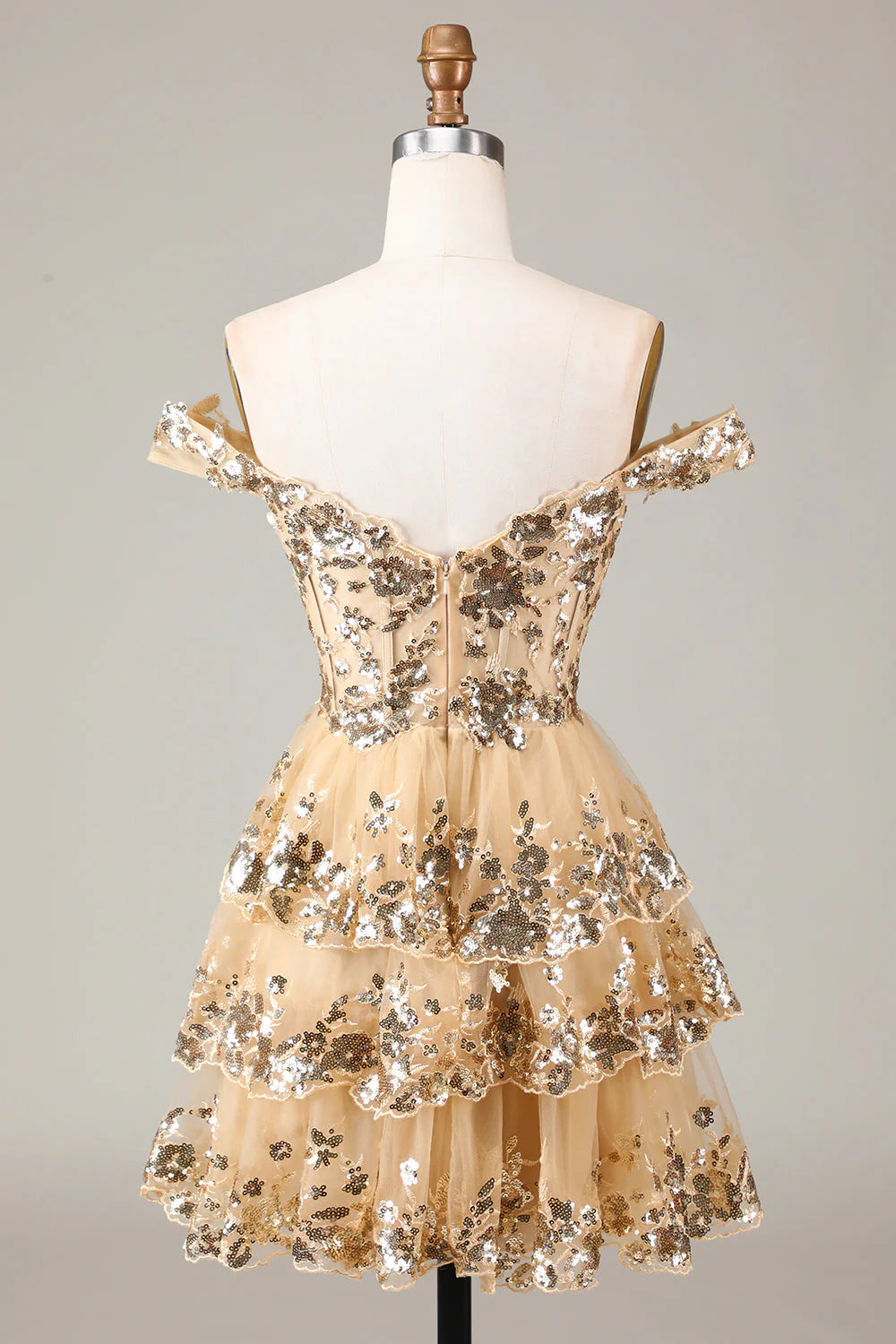 A Line Cute Sparkly Tiered Corset Lace Short Homecoming Dress