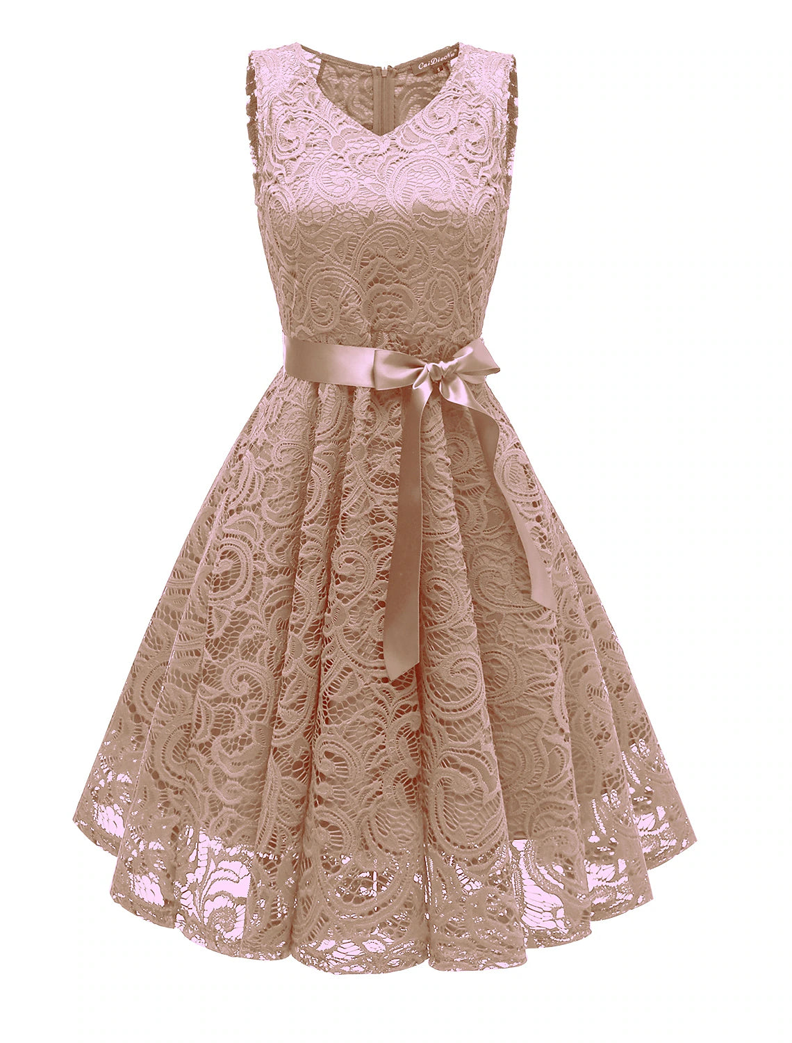A-Line Cocktail Dresses Minimalist Dress Homecoming Short / Mini Sleeveless V Neck Lace with Bow(s) Pleats