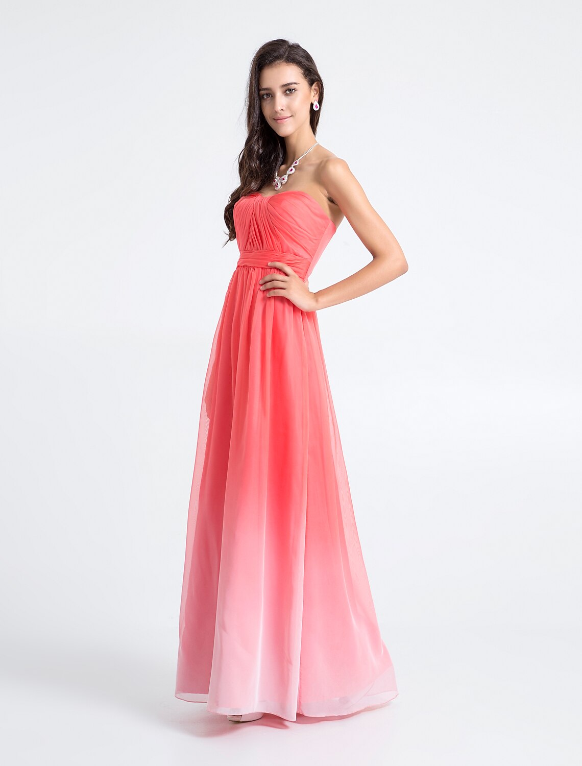 Vestido de dama de honor de corte tubo/columna, sin tirantes, sin mangas, largo hasta el suelo, de gasa con entrecruzamiento