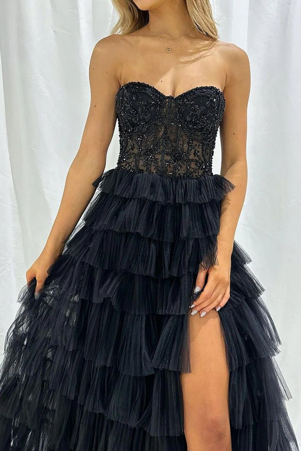 A Line Corset Prom Dress with Ruffles