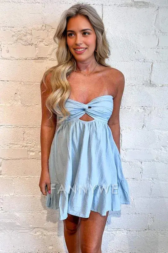 FannyWe Simple A-Line Strapless Empire-Waist V-Neck Pleated Satin Short Homecoming Dress formal wear dresses