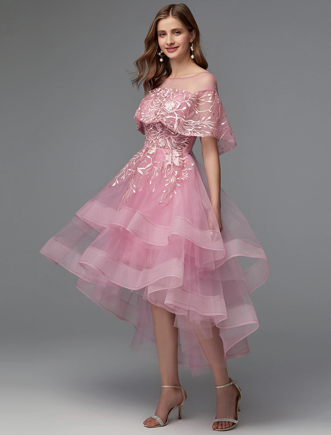 Elegantes A-Linien-Kleid für den Urlaub, asymmetrisch, ärmellos, Illusionsausschnitt, Spitzenband hinten mit Spitzeneinsatz