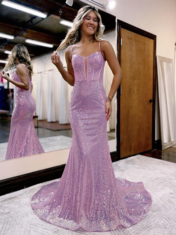Trumpet/Mermaid Sequins Sweetheart Sleeveless Court Train Corset Dresses