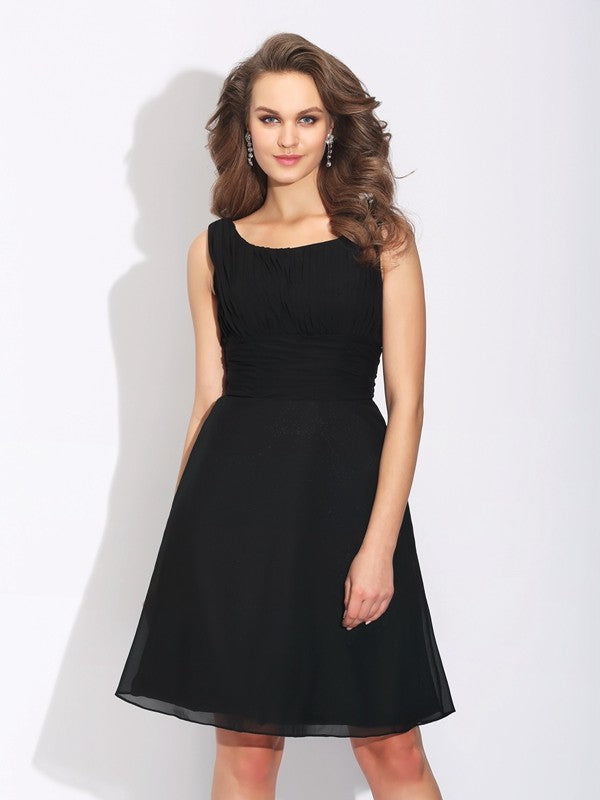 Vestidos cortos/mini de gasa con escote redondo, sin mangas y lazo