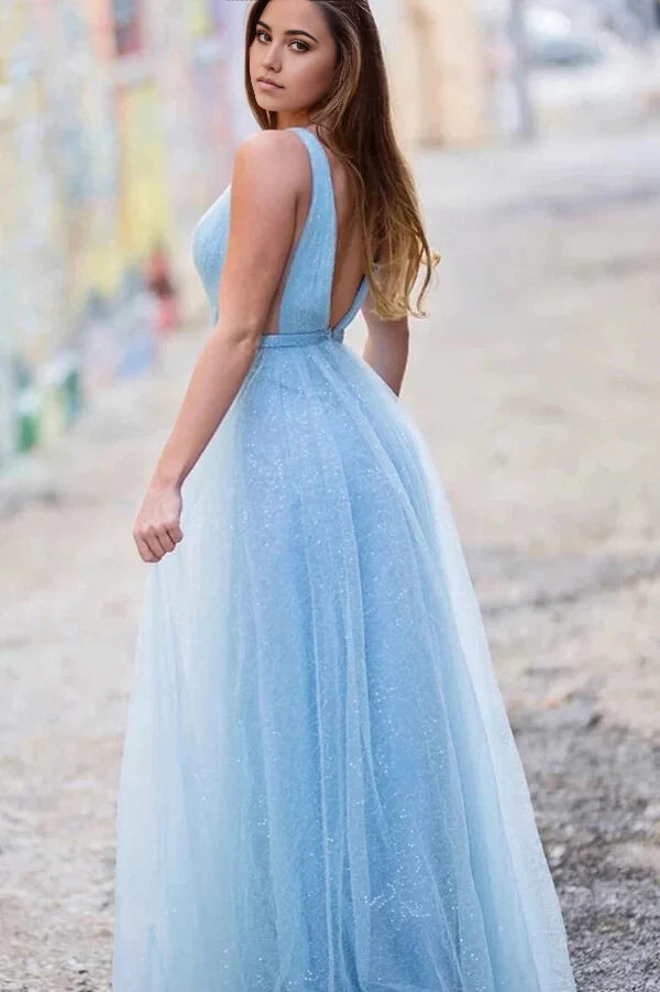 Vestidos de fiesta de tul brillante con corte en A para adolescentes