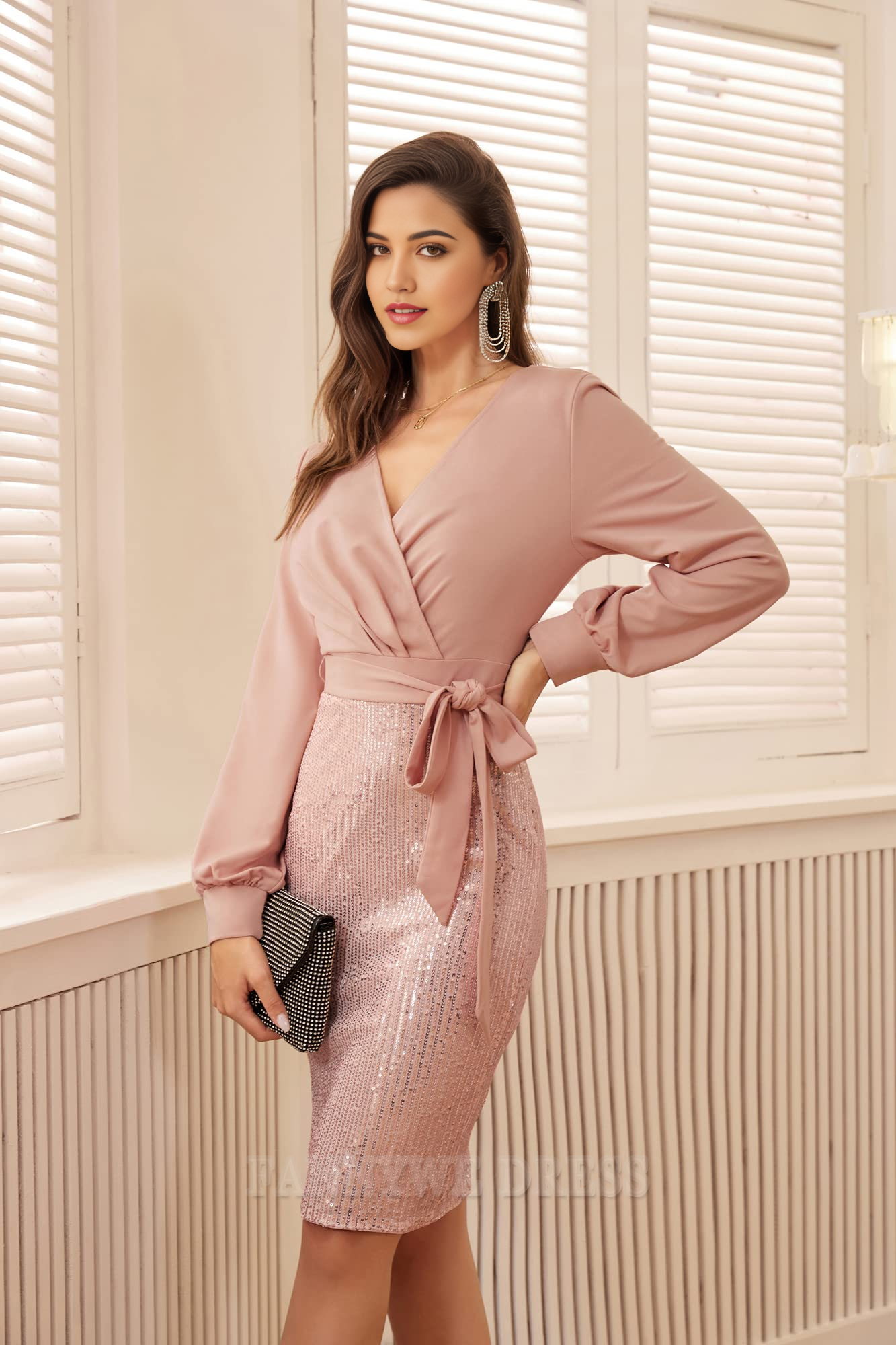 Glitzernde Pailletten, figurbetont, langärmelig, formelle Kleider, Abendkleid, Ballkleid