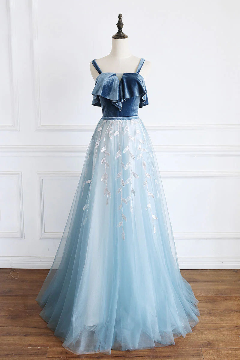 Tulle lace long prom dress
