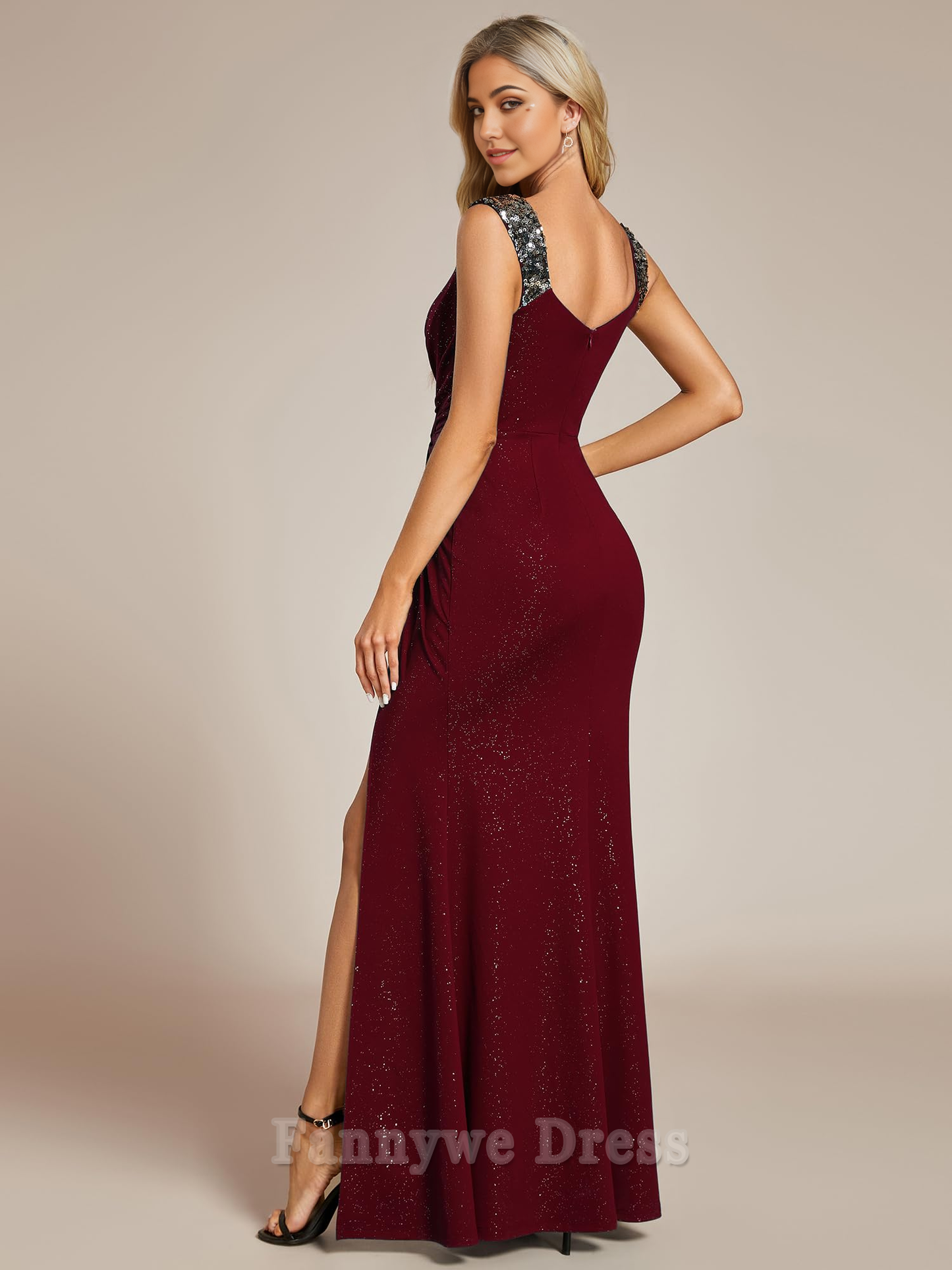 Meerjungfrau V-Ausschnitt Bodycon Ärmellos Split Abendkleider Brautjungfernkleider Abendkleid Ballkleid