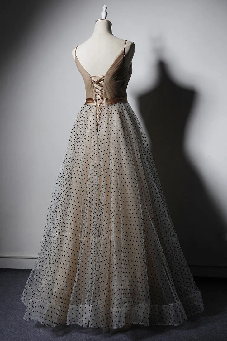 V neck tulle long prom dress