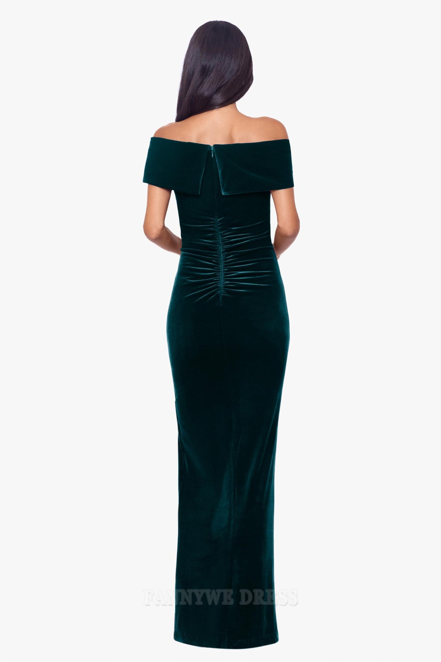 Vestido formal largo de terciopelo con hombros descubiertos y cremallera en la espalda, para dama de honor, de noche y fiesta.
