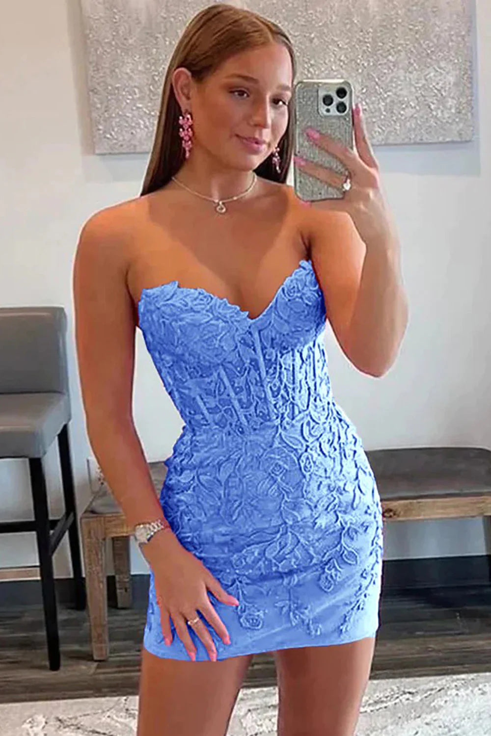 Sheath Tight Short Homecoming Dress with Appliques
