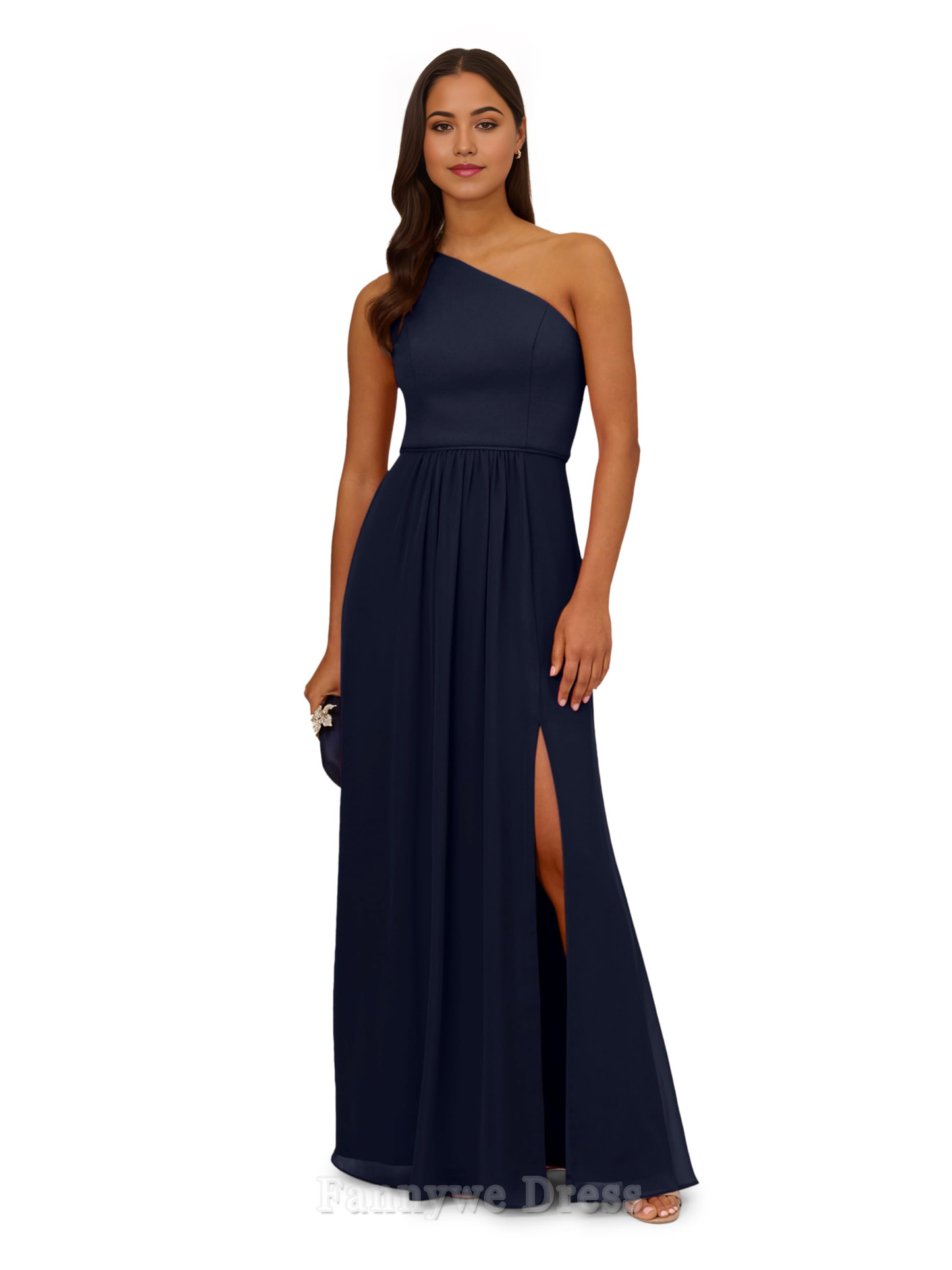 A-line One Shoulder Chiffon formal dresses evening gown Prom Dress With Side Slit