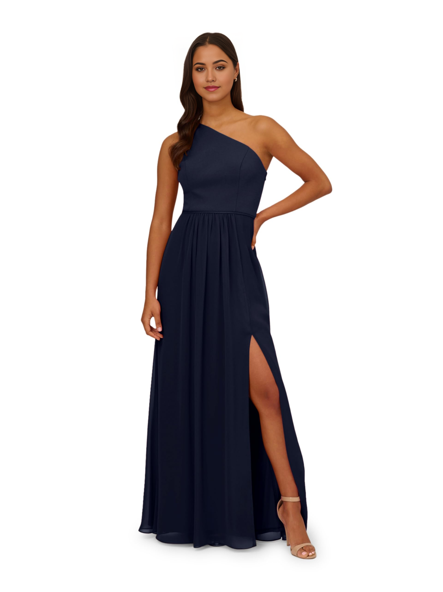 A-line One Shoulder Chiffon formal dresses evening gown Prom Dress With Side Slit