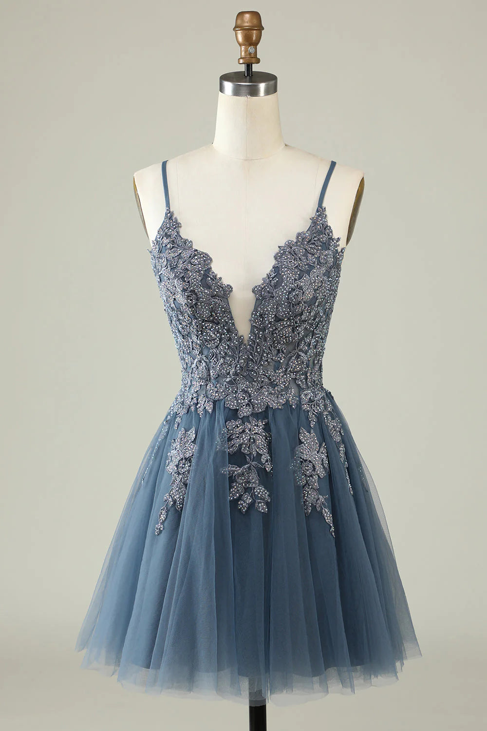 A Line Spaghetti Straps Short Homecoming Dress with Appliques