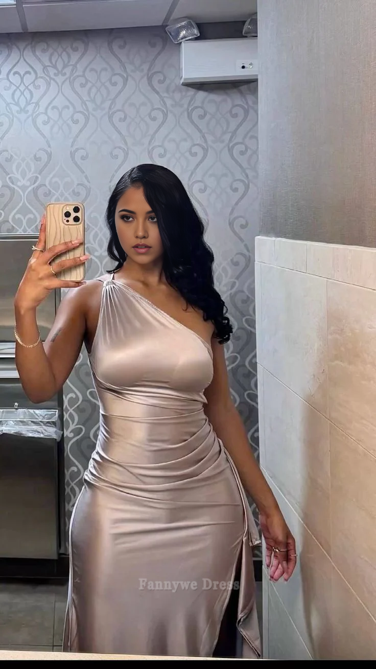 Vestido de noche largo formal con un solo hombro y corte tubo para dama de honor
