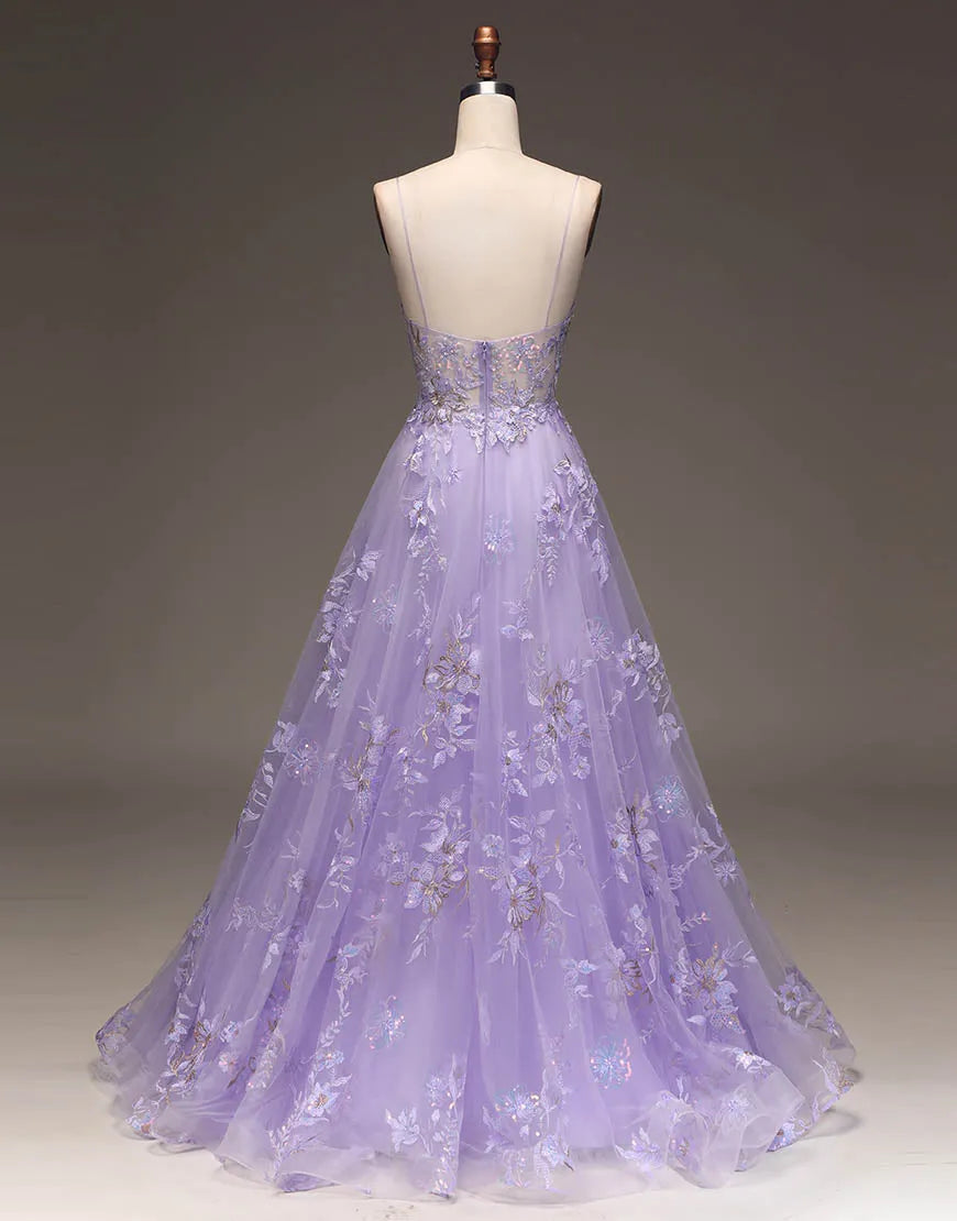 A-Line Long Glitter Prom Dress With Appliques