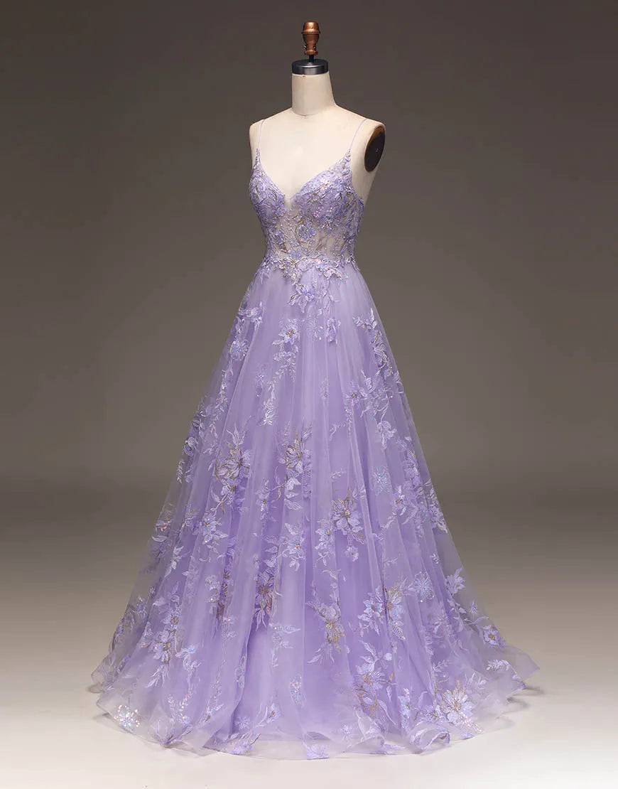 A-Line Long Glitter Prom Dress With Appliques