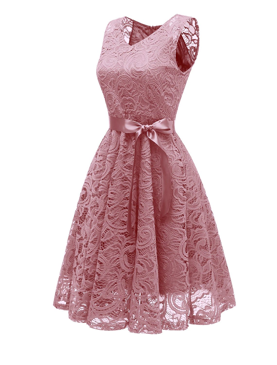 A-Line Cocktail Dresses Minimalist Dress Homecoming Short / Mini Sleeveless V Neck Lace with Bow(s) Pleats