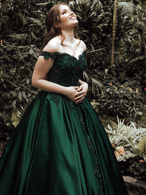 Ball Gown Off-the-Shoulder Sleeveless Floor-Length With Lace Satin Dresses