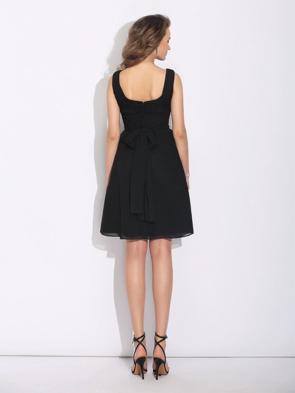 Vestidos cortos/mini de gasa con escote redondo, sin mangas y lazo