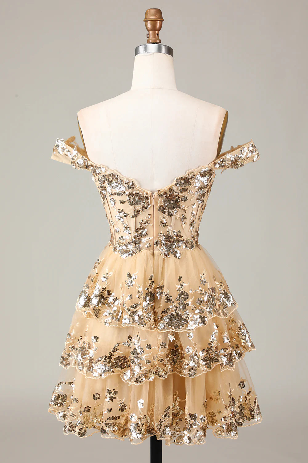 A-Line Sparkly Corset Tiered Lace Short Homecoming Dress