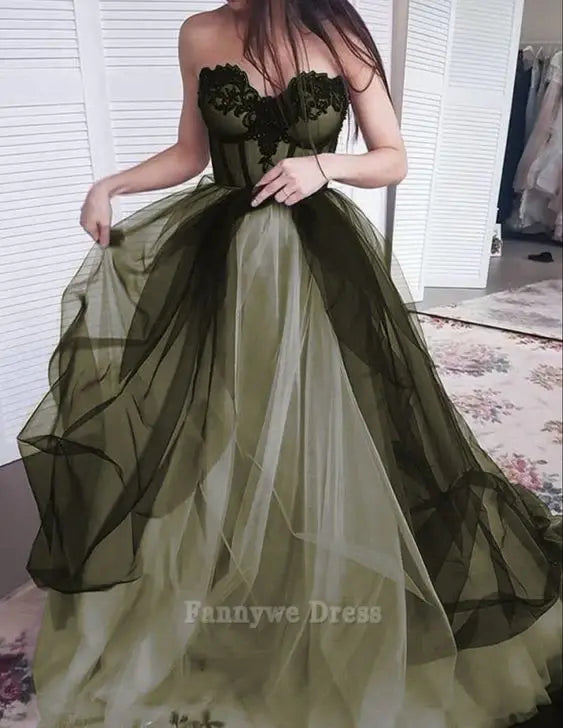 A-Linie Herzausschnitt Grün lange Abendkleider Brautjungfernkleider Abendkleid Ballkleid