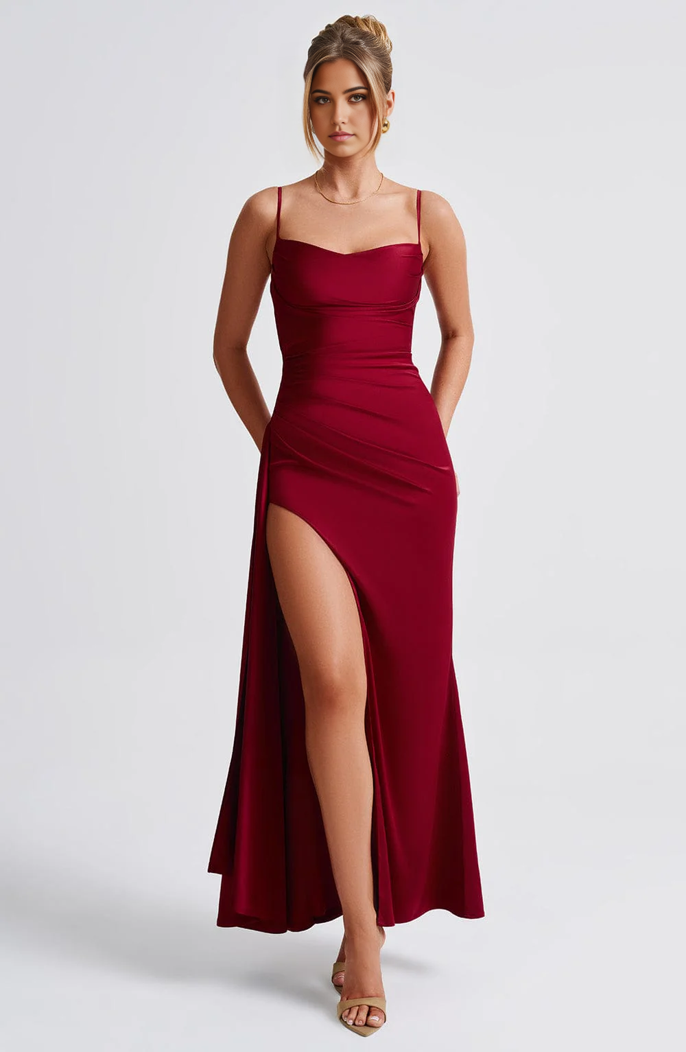 Etuikleid Spaghettiträger Abendkleider Brautjungfernkleider Abendkleid Ballkleid mit Schlitz