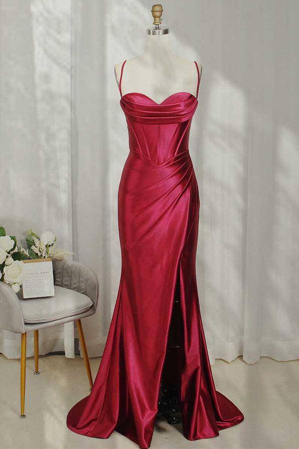 Sheath Straps Split Prom Dresses