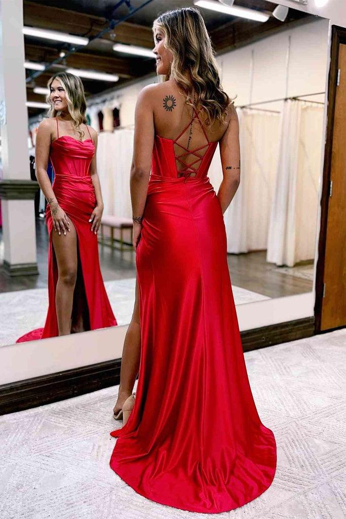 Sheath Straps Split Prom Dresses