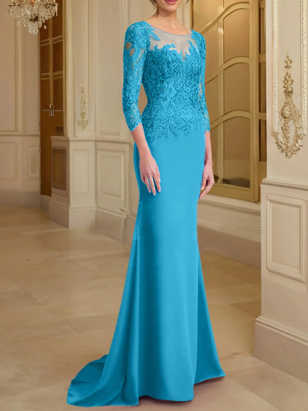 Mermaid Scoop Long Sleeves Mother Of The Bride Dresses