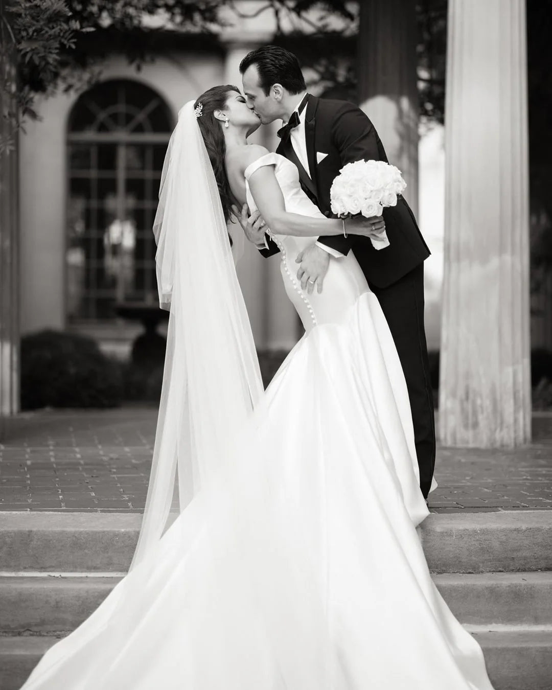 Mermaid Off-the-Shoulder White Satin Bridal Gown Wedding Dress