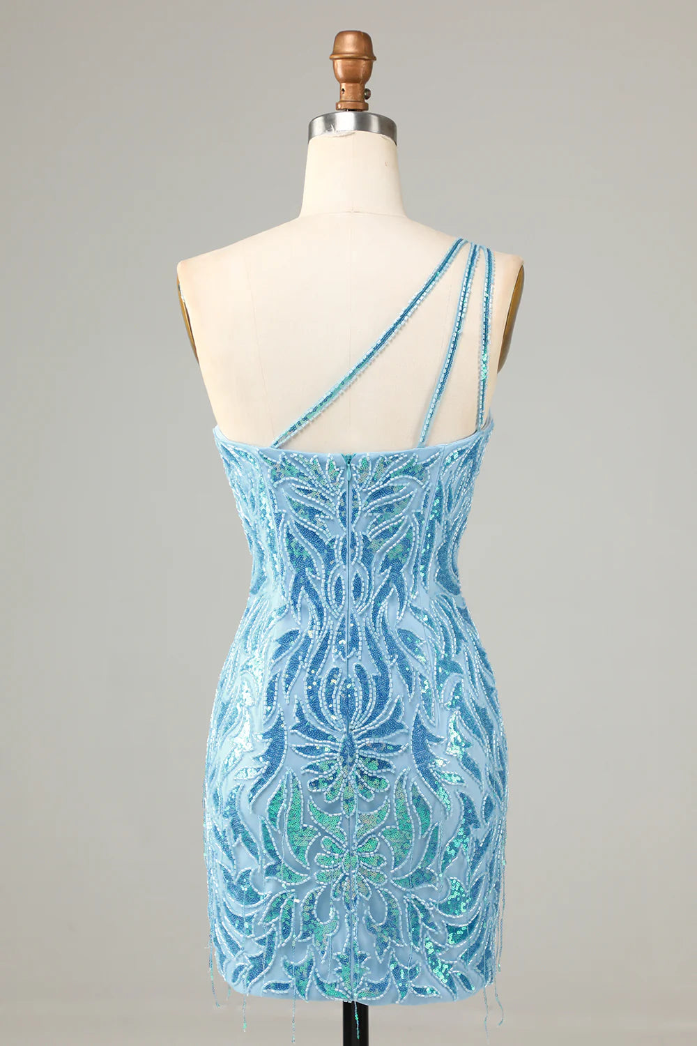 Sheath One Shoulder Sequins Short Homecoming Dress with Tassel