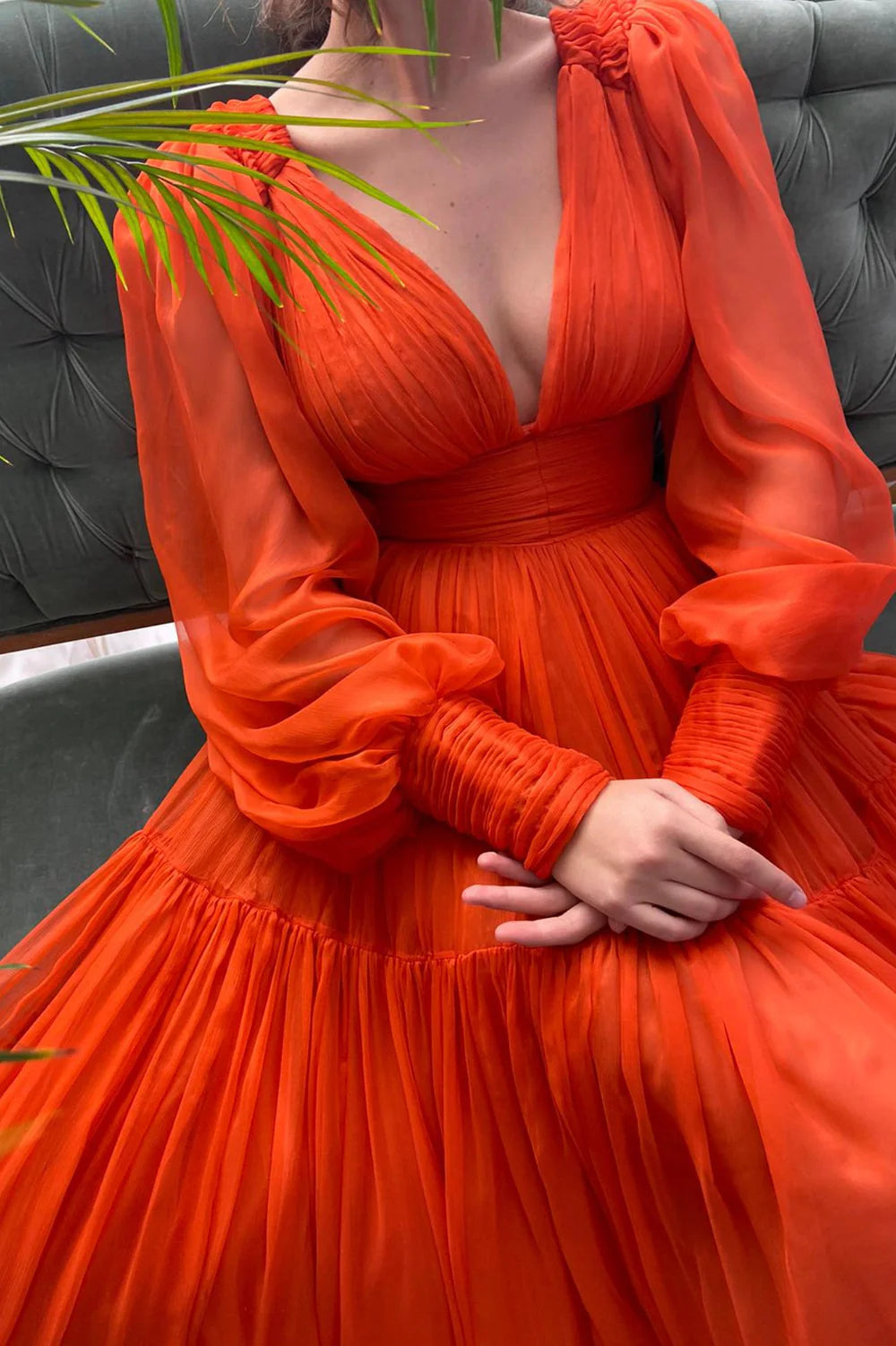 A-line Chiffon Floor Length Long Sleeve Evening Party Dress Prom Dress