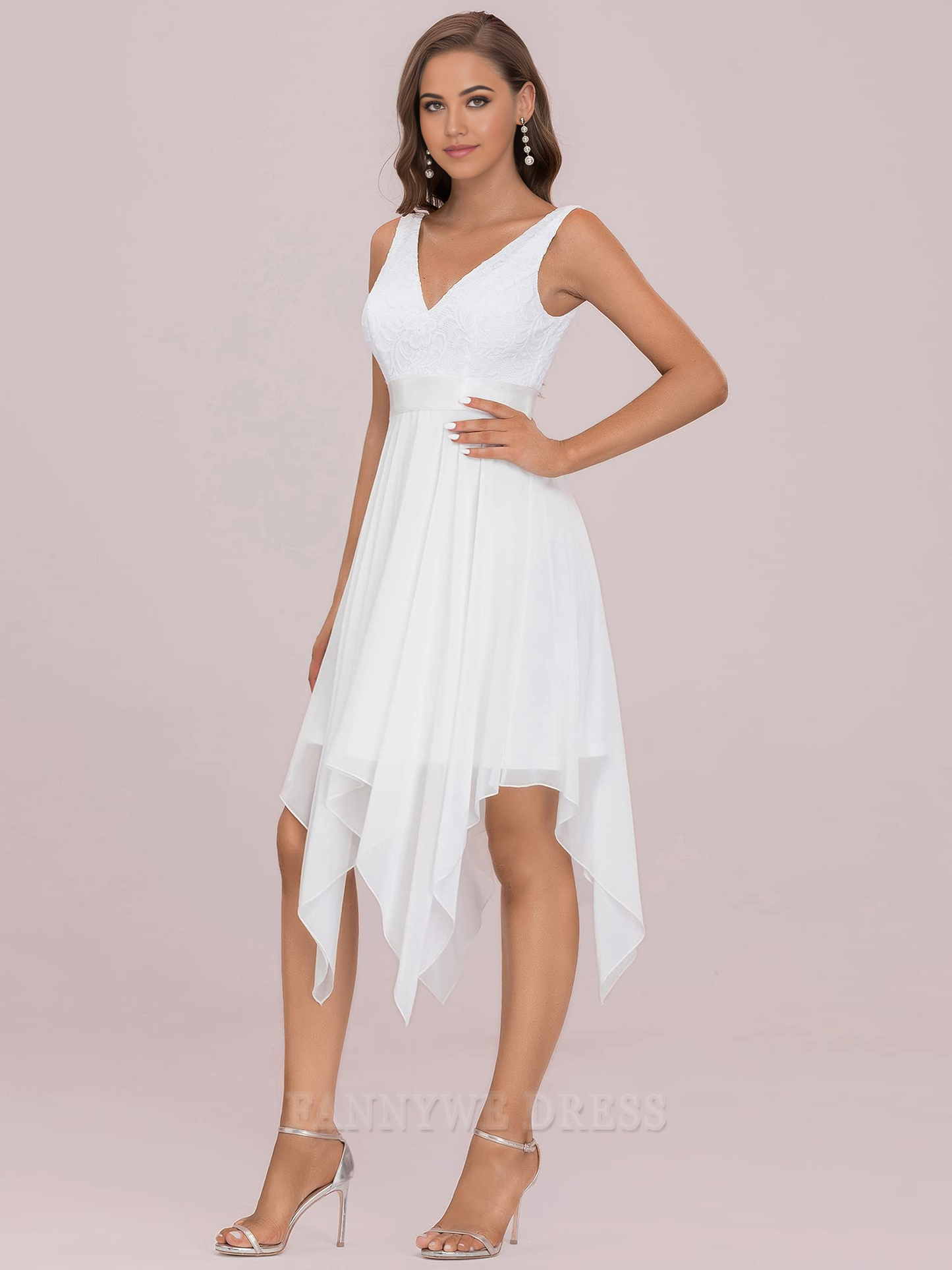 A Line Chiffon Vintage V Neck Lace formal dresses Bridesmaid Dresses evening gown Prom Dress
