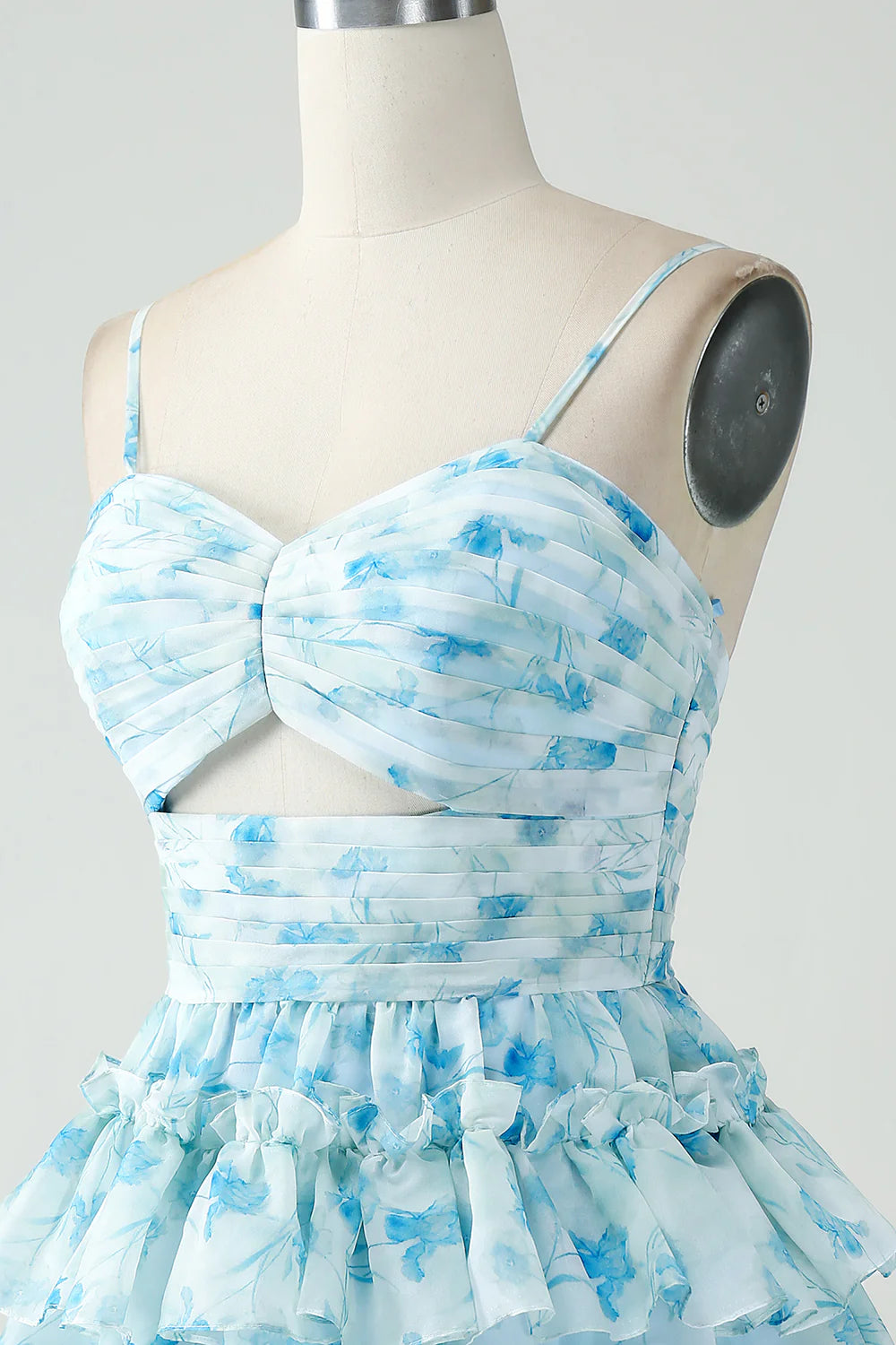 A-Line Spaghetti Straps Tiered Floral Short Homecoming Dress