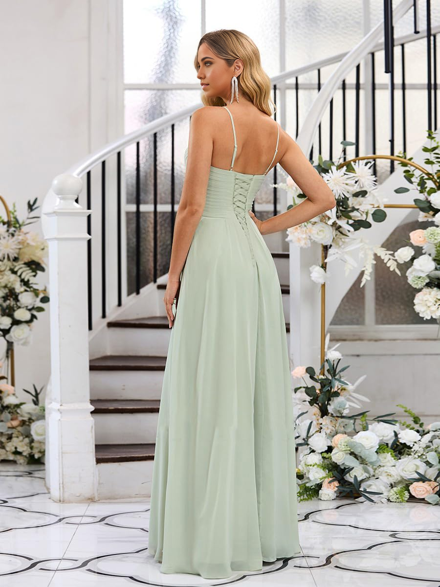 A-Linie V-Ausschnitt Spaghettiträger Abendkleider Abendkleid Ballkleid mit Schlitz