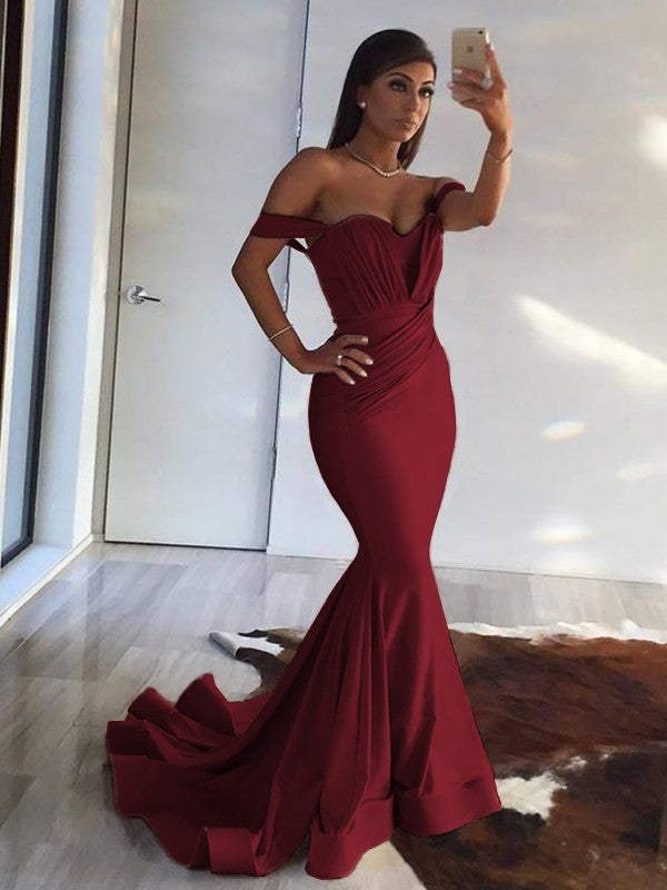 Mermaid Sleeveless Off-the-Shoulder Sweep/Brush Train With Ruffles Spandex Dresses