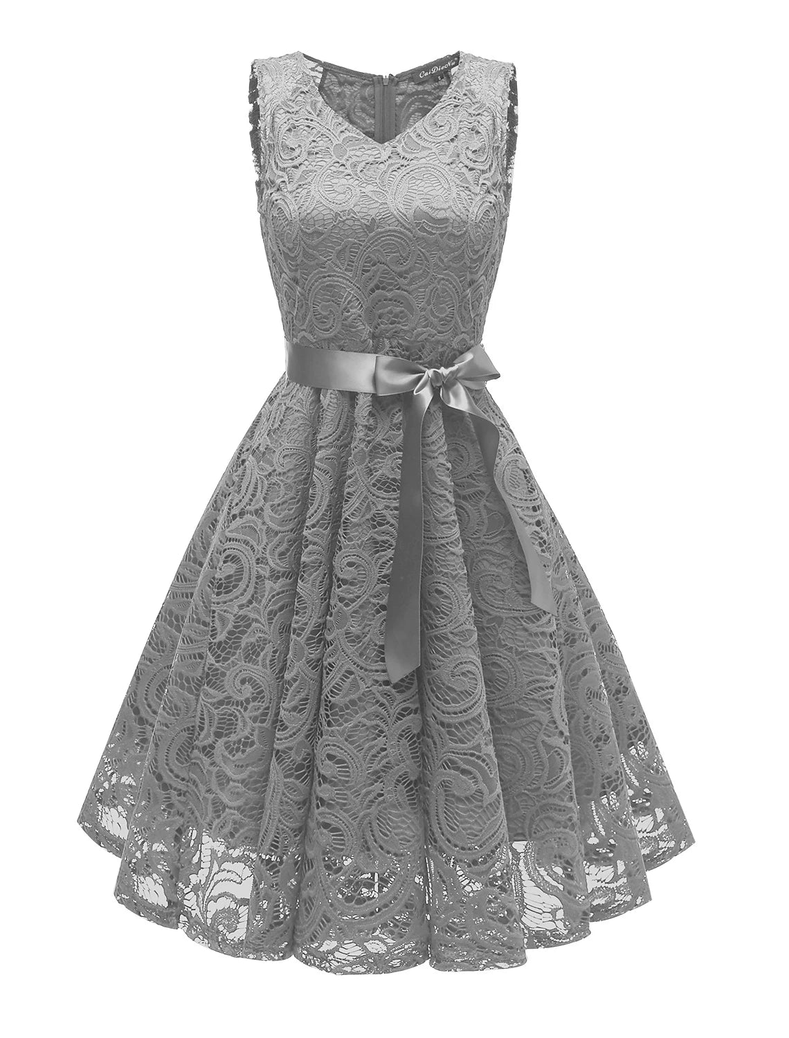 A-Line Cocktail Dresses Minimalist Dress Homecoming Short / Mini Sleeveless V Neck Lace with Bow(s) Pleats