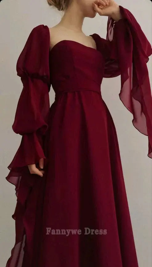 A-Linie Vintage Romantisch Burgund Schöne Abendkleider Brautjungfernkleider Abendkleid Ballkleid