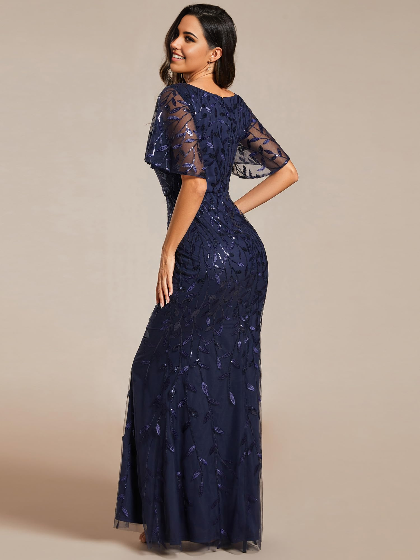 Vestido de noche formal con mangas con volantes y bordado de lentejuelas para madre de la novia, vestidos de fiesta