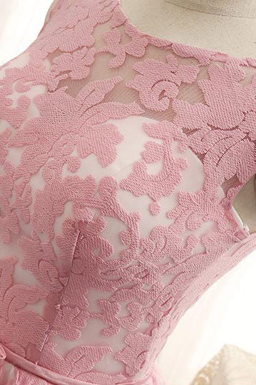 Round neck lace short prom dress