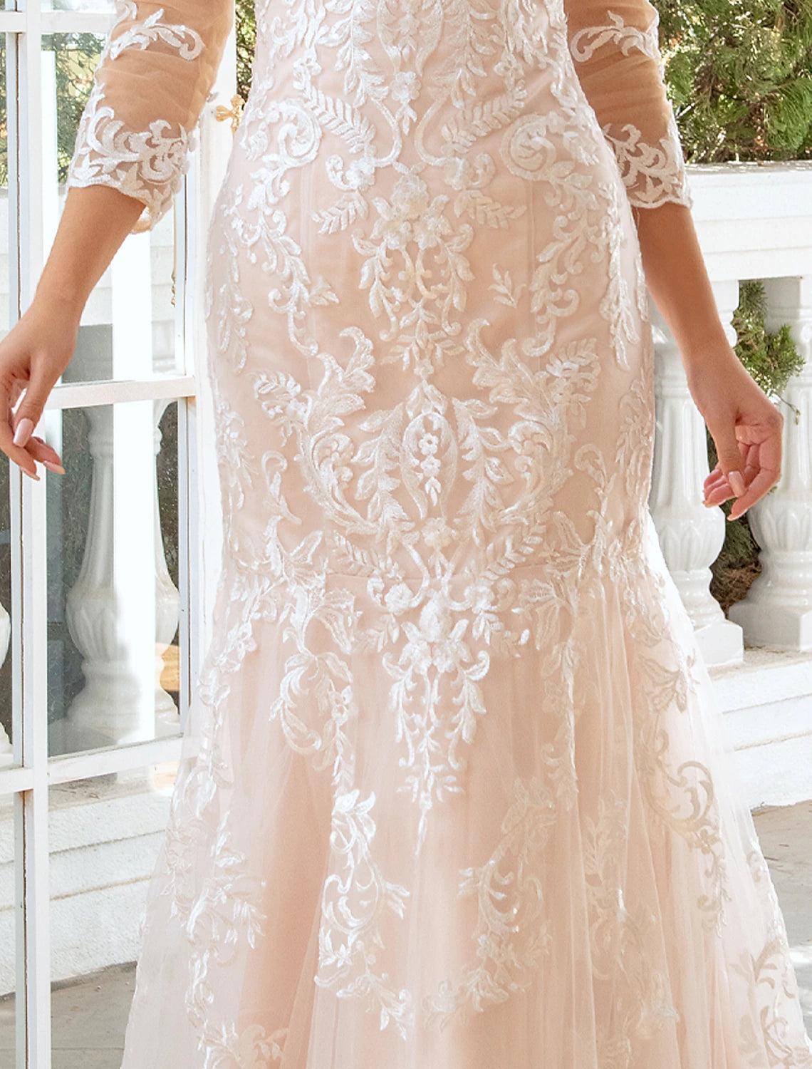 Engagement Formal Wedding Dresses Mermaid / Trumpet Sweetheart Long Sleeve Sweep / Brush Train Lace Bridal Gowns With Appliques